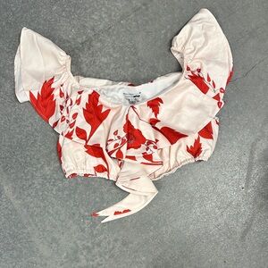 Fashion Nova Red and Cream Floral Blouse